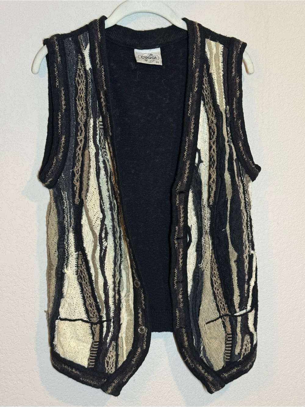 Vintage 80s CUGGI COOGI Australia Knit LinenCotton Vest S Abstract Art to wear